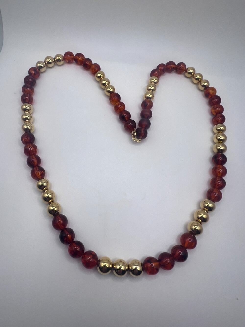 Vintage Chunky 28" Fall Amber Tone & Gold Large Beaded Bold Statement Necklace